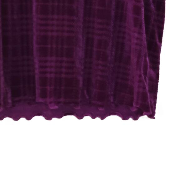 Nine West Purple‎ Plaid Velvet Lettuce Hem Short Sleeve Blouse Size Large - Picture 4 of 11